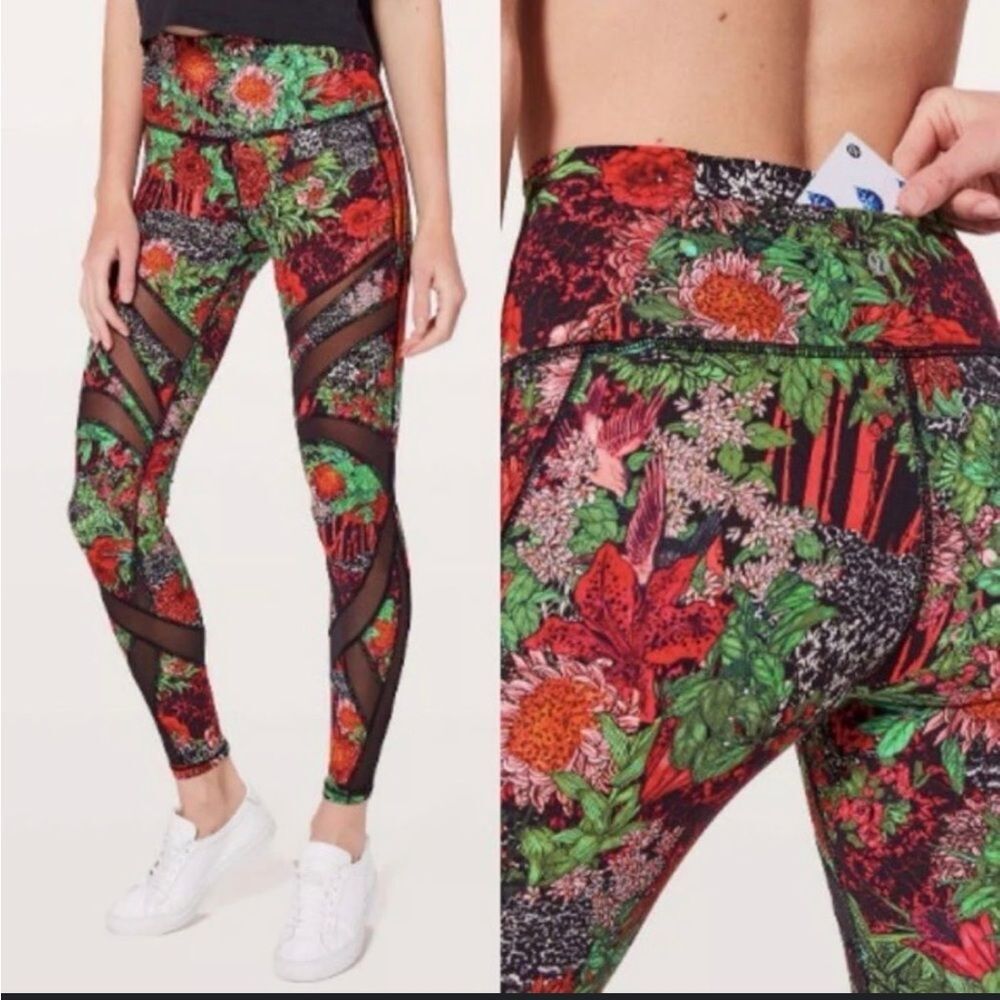 Lululemon Wunder Under Hi-Rise Tight *Mesh 28" zen garden print size 6 EUC